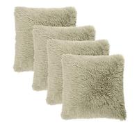 Sienna Fluffy Cushion Covers with Invisible Zipper, Ultra Soft Fluffy Fabric Plain Sage Green Decorative Throw Pillowcases 4 Pack For Sofa Bed Livingroom, 45x45cm