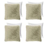 Sienna Fluffy Cushions with Covers Included, Ultra Soft Fluffy Fabric Plain Throw Pillow Covers Pack of 4 with Hidden Zipper For Sofa Bed Livingroom, Sage-45x45cm