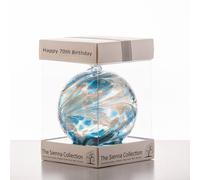 Happy 70th Birthday Gift - 10cm Blue Turquoise Glass Friendship Ball - Handcrafted Keepsake Ornament for Milestone Birthday