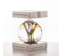 Sienna Glass 10cm Spirit Ball - Happy Retirement - Purple, Green & Blue