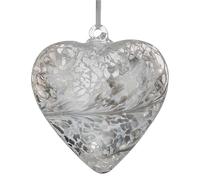 Sienna Glass 12cm Hanging Glass Heart - Handcrafted Silver Iridescent Mouth-Blown Glass Ornament with Light Reflecting Finish - Unique Gift Boxed Decoration for Windows, Gardens, Weddings, Birthdays