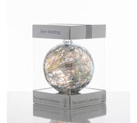Sienna Glass 25th Wedding Anniversary Friendship Ball - 10cm Handcrafted Silver Glass Ornament with Ribbon - Unique Keepsake Gift for Silver Anniversary Celebrations