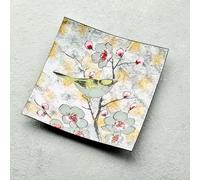 Sienna Glass Bird Song Square Glass Plate - Handcrafted 28cm Decorative Plate with Elegant Mosaic Design - Stylish Centerpiece for Home, Kitchen, Dining Room, and Special Occasions