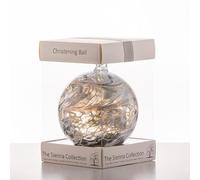 Sienna Glass Christening Friendship Ball - 10cm Handcrafted Silver Glass Ornament with Ribbon - Unique Gift for Baptism or Naming Ceremony