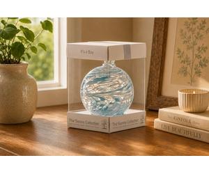 Sienna Glass Friendship Ball - 10cm It's a Boy Handcrafted Mouth-Blown Glass Ornament in Pastel Blue - New Baby Boy Gift - Hanging Window Decoration - Gift Boxed with Ribbon