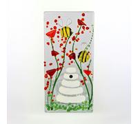 Sienna Glass Fused Glass Tea Light Holder - Bumble Bee & Poppy Design (Handmade)