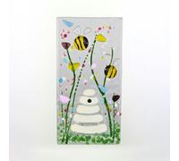 Sienna Glass Fused Glass Tea Light Holder - Bumble Bee & Summer Meadow (Handmade)