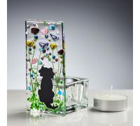 Sienna Glass Fused Glass Tea Light Holder - Dog & Summer Meadow Design (Handmade)
