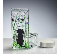 Sienna Glass Fused Glass Tea Light Holder - Dog & Violet Design (Handmade)
