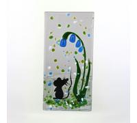 Sienna Glass Fused Glass Tea Light Holder - Field Mouse & Bluebell (Handmade)