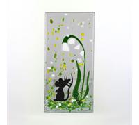 Sienna Glass Fused Glass Tea Light Holder - Field Mouse & Snowdrop (Handmade)