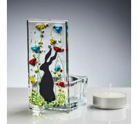 Sienna Glass Fused Glass Tea Light Holder - Hare & Wildflower Design (Handmade)