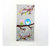 Sienna Glass Fused Glass Tea Light Holder - Love Birds & Spring Blossom (Handmade)