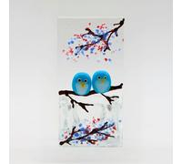 Sienna Glass Fused Glass Tea Light Holder - Love Birds & Summer Blossom (Handmade)
