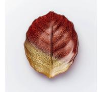 Sienna Glass Glass Plate Leaf Design Brown & Gold In Dark Red Dark Red