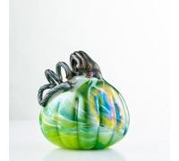 Sienna Glass Green Harvest Pumpkin - Handcrafted Glass Ornament for Autumn Décor, Halloween, Thanksgiving or Seasonal Gift