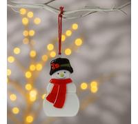 Sienna Glass Handmade Fused Glass Snowman Christmas Ornament, Red Scarf and Black Hat, Festive Holiday Decoration