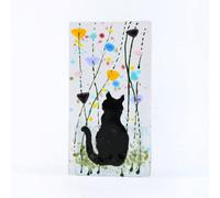 Sienna Glass Handmade Fused Glass - Tea Light Holder - Cat - Summer Meadow Multi