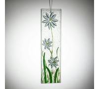 Sienna Glass Hanging Decorative Flower Plaque - White