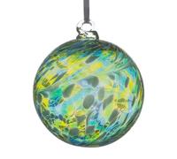 Sienna Glass Hanging Friendship Ball - 8cm Green & Blue - Handcrafted Glass Ornament with Hanging Ribbon - Unique Gift for Special Occasions