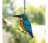 Sienna Glass Kingfisher Stained Glass Window Hanging, 12 cm x 9 cm, Handmade Bird Ornament, Blue and Orange