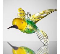 Sienna Glass Large Hanging Bird - Hummingbird Design in Yellow & Blue - Handcrafted Glass Ornament - Garden or Window Decoration - Unique Gift for Bird Lovers, Nature Enthusiasts, or Home Decor
