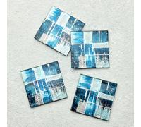 Sienna Glass Set of 4 Piazza Blue Glass Coasters - Handcrafted Square Drink Mats with Elegant Blue Mosaic Design - Stylish Table Protection for Home, Kitchen, Dining Room, and Special Occasions