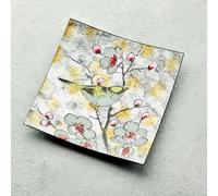 Sienna Glass Square Glass Plate - Bird Song Design (Handmade Decorative Tableware)