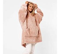 Sienna Glitter Hoodie Wearable Blanket Teddy Fleece Soft Warm Cosy Thermal Throw Oversized Hooded Sweatshirt with Large Pocket for Adults Women Men Teens, One Size - Blush Pink