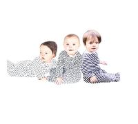 Sienna Gray 3 Pack Zip Up Baby Sleepsuits. 100% Cotton unisex pyjamas 3-6 Months
