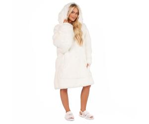 Sienna Hoodie Blanket Fluffy for Women, Oversized Wearable Sherpa Fleece Blanket Hoodie Super Soft Fluffy Hoodie Gifts for Women Men Adults, One Size White