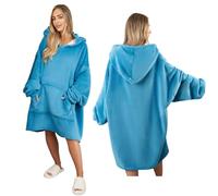 Sienna Hoodie Blanket Oversized Ultra Soft Plush Warm Sherpa Fleece Wearable Throw Blanket Cosy Giant Sweatshirt - Sea Blue