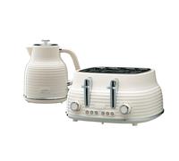 Daewoo Sienna Kettle and Toaster Set, 1.7 litres, 4 Slice, Ultimate Kitchen Combo for Style and Function, Cream