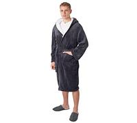 Sienna Long Dressing Gown with Hood for Men Fluffy Sherpa Lined Luxury Super Soft Flannel Fleece Comfy Hoodie Cosy Bathrobe - Charcoal Grey