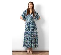 Sienna Maxi Kaftan Dress - Blue, Ikat Print Sarta Blue M