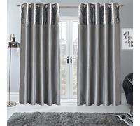 Sienna PAIR of Crushed Velvet Band Curtains Fully Lined Eyelet Ring Top Faux Silk Window Treatment Panels - Silver Grey, Width 46" x Drop 72"