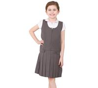 Sienna Shaun Classic Zip Closure Bib Pinny Pinafore Stylish and Practical School Uniform Dress for Girls. (Grey, 17-18)