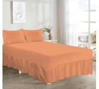 Sienna Shaun Frilled Base Valance Sheet With 2x Matching Pillow Cases Easy Care Premium Bedding Set Machine Wash Available In 22 Colours Single Double King Super King (Peach, King)