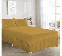 Sienna Shaun Frilled Base Valance Sheet With 2x Matching Pillow Cases Easy Care Premium Bedding Set Machine Wash Available In 22 Colours Single Double King Super King (Mustard, Double)