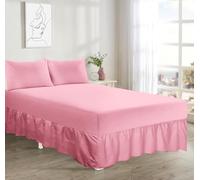 Sienna Shaun Frilled Base Valance Sheet With 2x Matching Pillow Cases Easy Care Premium Bedding Set Machine Wash Available In 22 Colours Single Double King Super King (Pink, King)