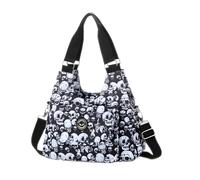 Sienna Shaun Long Handle Shoulder Bag | Adjustable Crossbody Strap for Ultimate Comfort | Durable 100% Crinkle Nylon | Multiple Zip Pockets (H22 L33 W13 cm) Skull | Black & White |