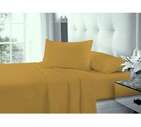 Sienna Shaun Plain Flat Bed Sheet with 2 Matching Pillow Cases, Premium Bedding Set, Single/Double/King/Super King, UK Sizes In 22 Colours (Mustard, Double)