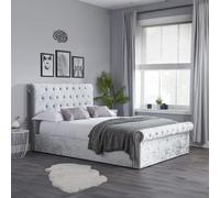 Sienna Side Ottoman Storage Bed - Steel Crushed Velvet Fabric - Sizes Available