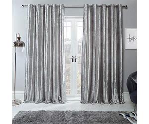 Sienna Silver Crushed Velvet Curtain Eyelet Ring Top Pair of Fully Lined Curtains, Soft Luxury Light Blocking Curtains for Bedroom Living Room 2 Panel, 66" x 72"