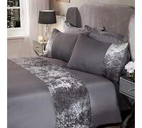 Sienna Single Bedding Set, Ultra Soft Warm Luxurious Crushed Velvet Band Design Bedding Stylish Silver Grey Single Quilt Cover Set with Matching Pillowcase