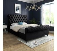 Sienna Sleigh Upholstered Soft Velvet Black Bed Frame