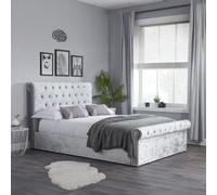 Sienna Steel Crushed Velvet Fabric Side Ottoman Storage Bed - Sizes Available