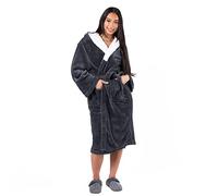 Sienna Super Soft Flannel Fleece Hooded Dressing Gown Womens Sherpa Lined Fluffy Luxurious Comfy Cosy Bathrobe Gifts for Mum