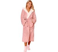 Sienna Super Soft Flannel Fleece Hooded Dressing Gown Womens Sherpa Lined Fluffy Luxurious Comfy Cosy Bathrobe Gifts for Mum