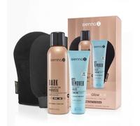 Sienna X The Dark Glow Edit Self Tan Beauty Gift Set, 4 Pieces | Streak-free fake tan, medium-to-deep result, with 60-second tan remover, application and exfoliating mitts, vegan